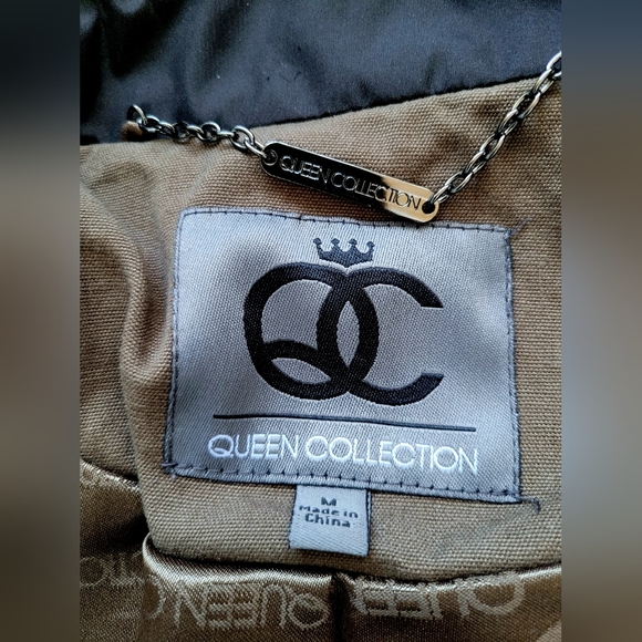 Queen Collection Women's Trench Jacket 100% Cotton Snap&Clasp Khaki/Black Medium - Picture 10 of 16